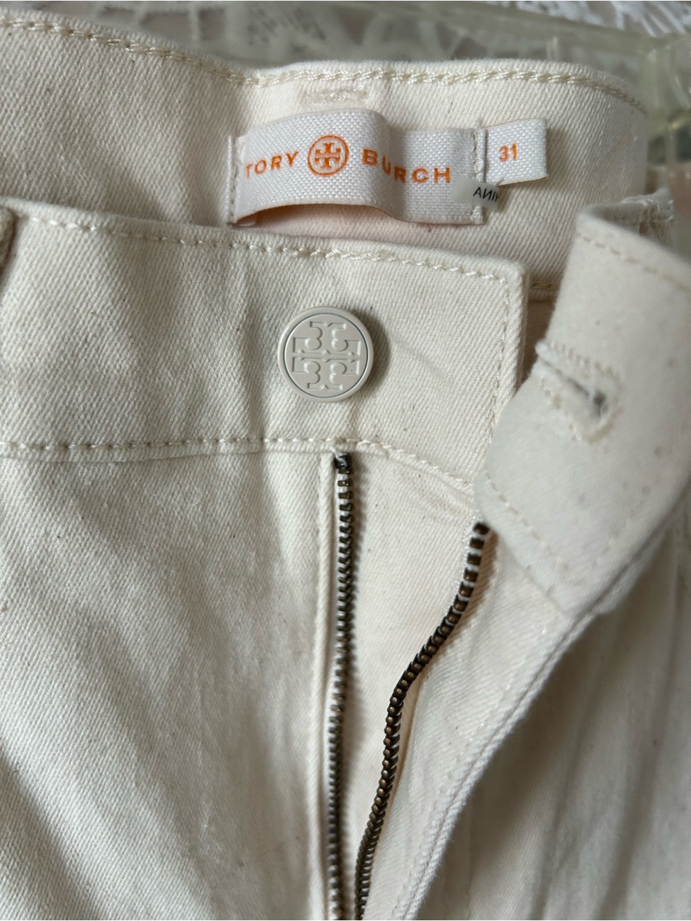 Tory Burch Cream High-Rise Button Fly Jeans - Picture 4 of 6